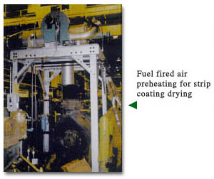 Fuel fired air preheating for strip coating drying